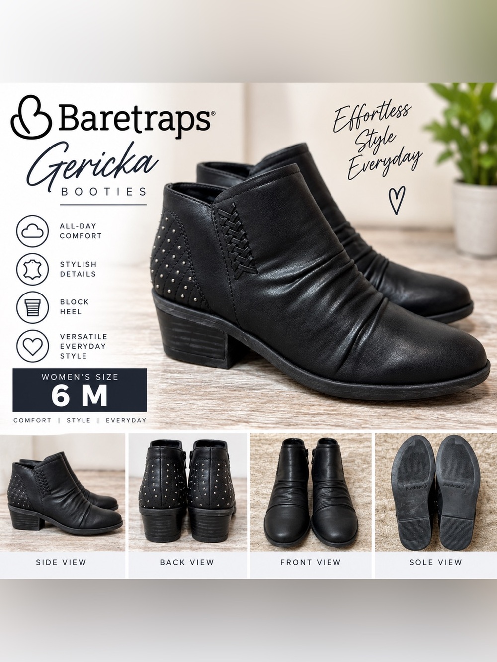 Baretraps Gericka Black Studded Ankle Booties Women’s Size 6M Western Moto